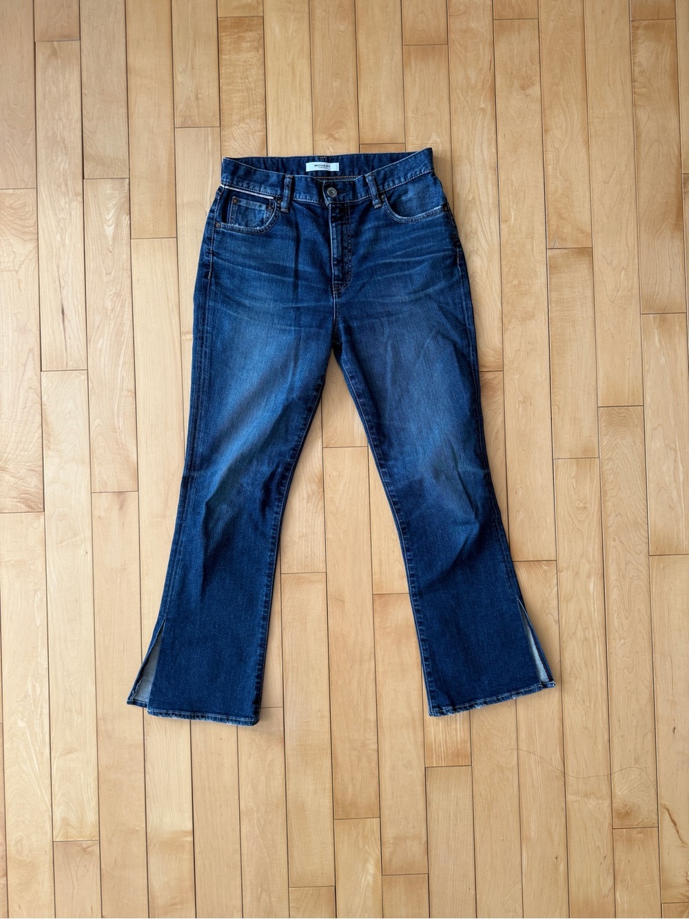 Moussy Dark Blue Flared Jeans with Split Hem